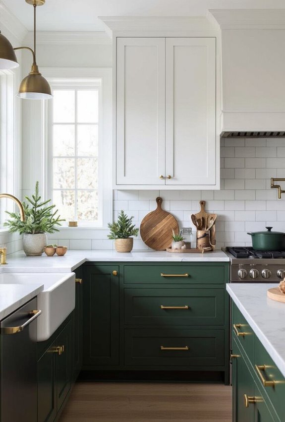 festive cabinetry with brass hardware
