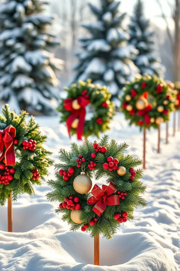 festive wreaths on stakes