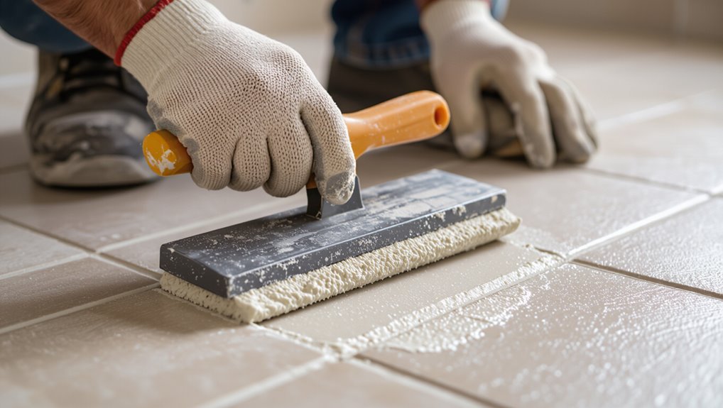 firmly pack grout joints