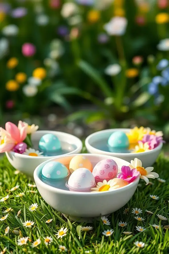 floating eggs in flower bowls
