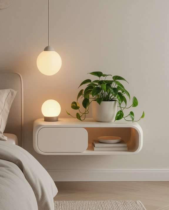 floating nightstand with greenery