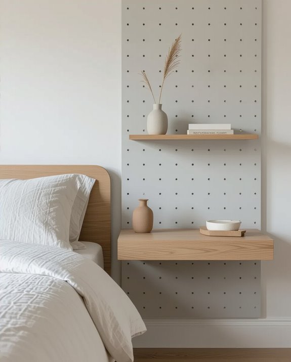 floating pegboard bedside storage