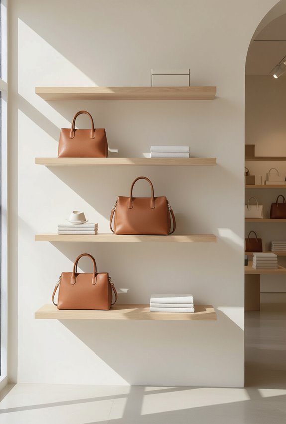 floating shelves showcase signature bags