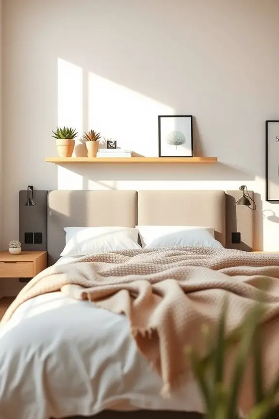 floating shelves with bedbacks