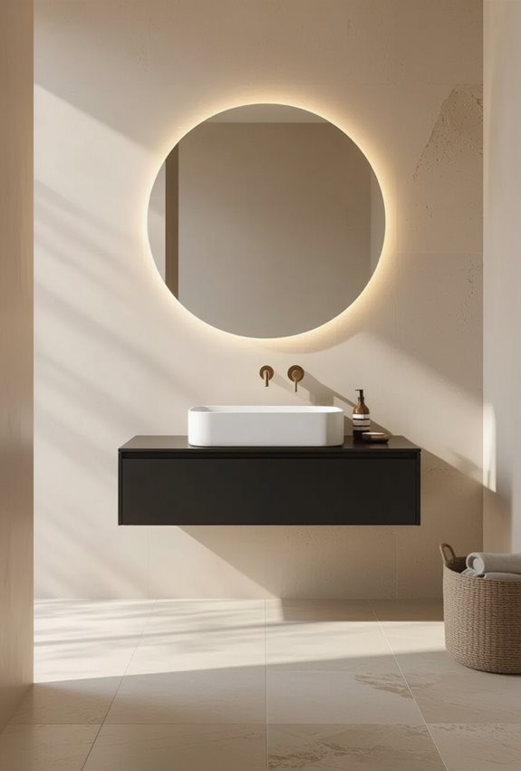 floating sleek black vanity
