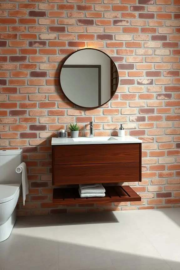 floating vanities and brick