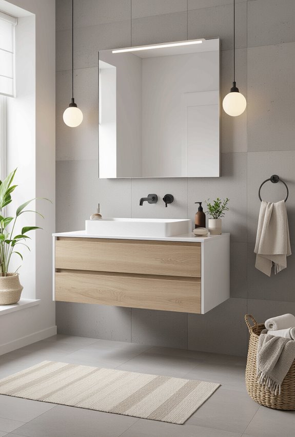 floating vanity highlights flooring