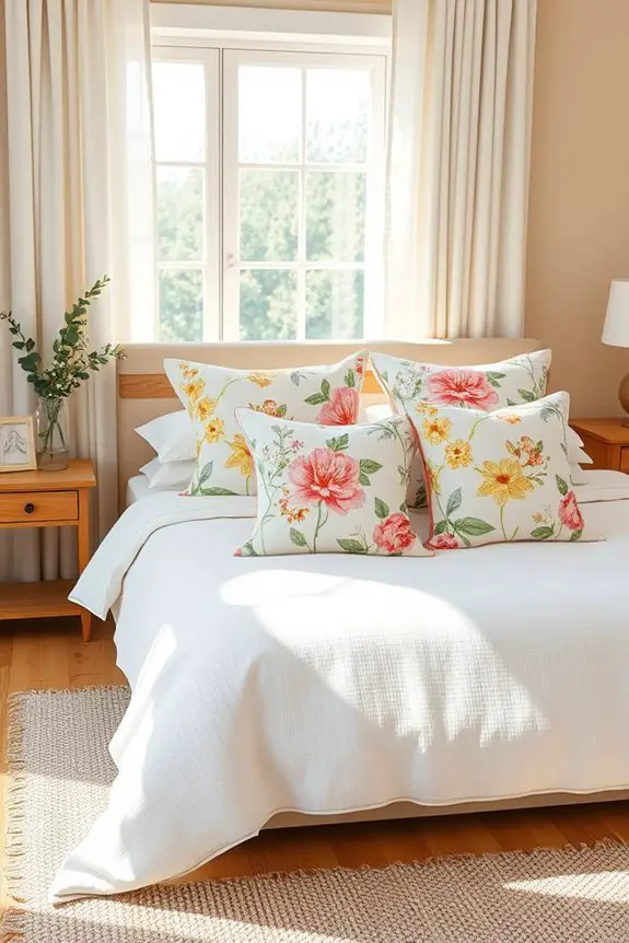 floral pillows enhance decor