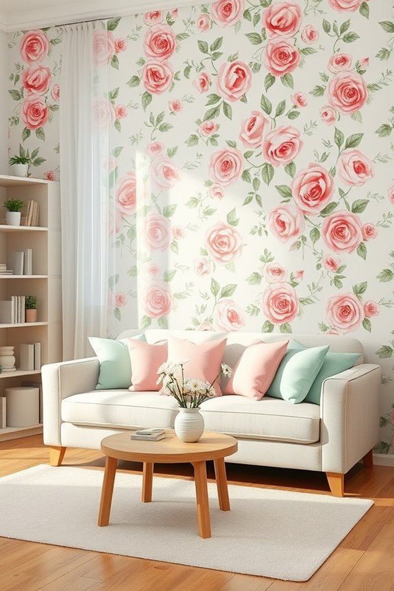 floral wallpaper enhances apartment style