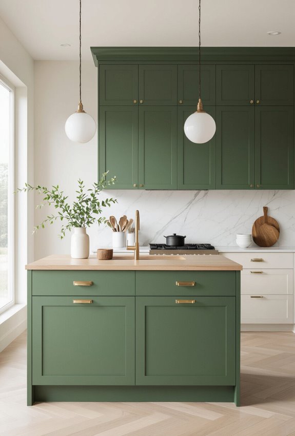 forest green kitchen island centerpiece