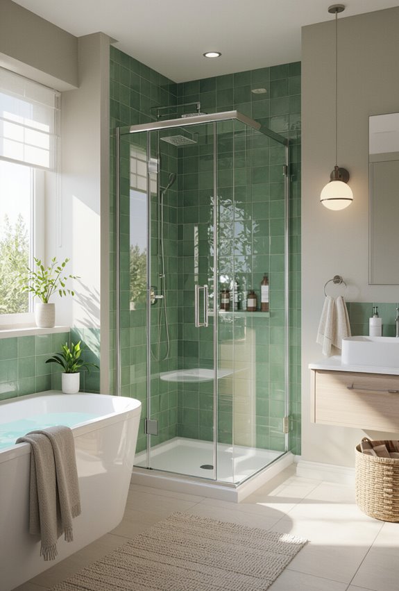 frameless glass highlights tile