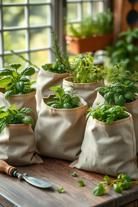 fresh herbs in grow bags