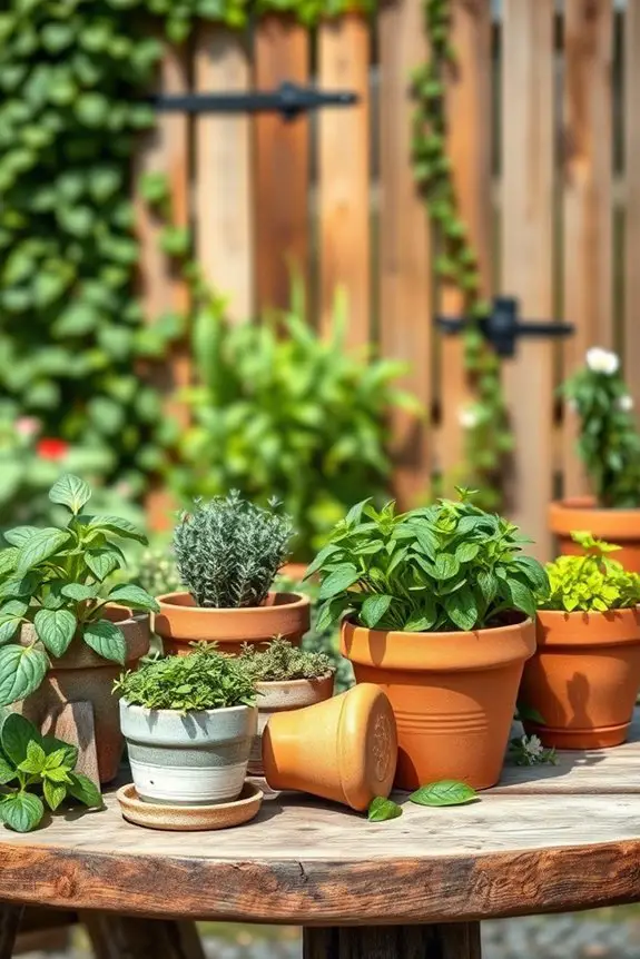fresh herbs in pots