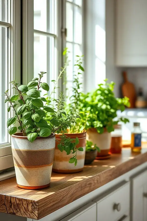 fresh herbs in pots