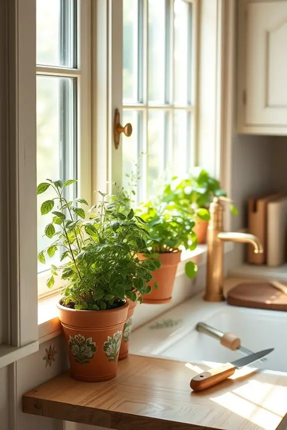fresh herbs on windowsill