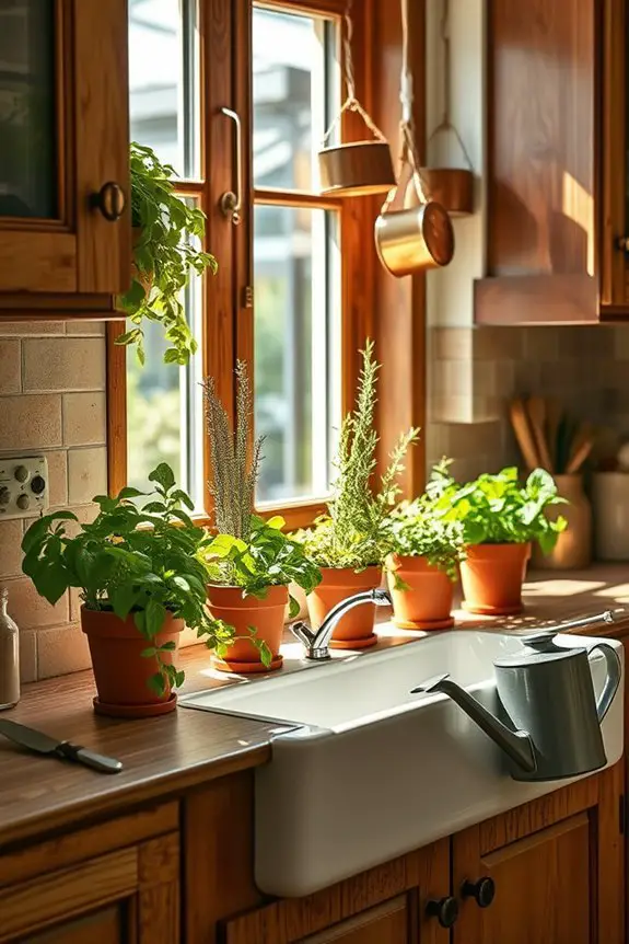 fresh herbs on windowsill