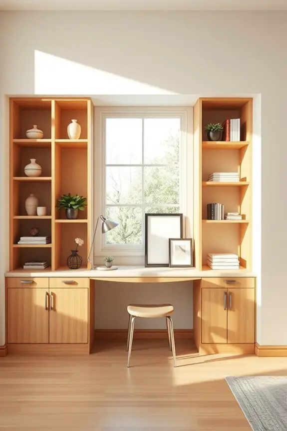 functional built in desk shelves