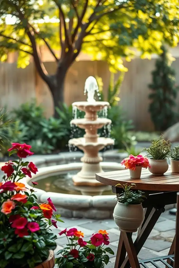 garden fountain enhances tranquility
