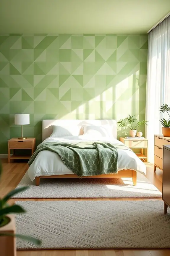 geometric green bedroom decor