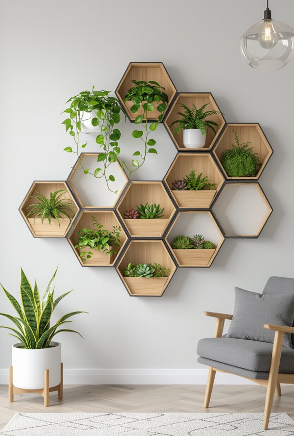 geometric plant wall display