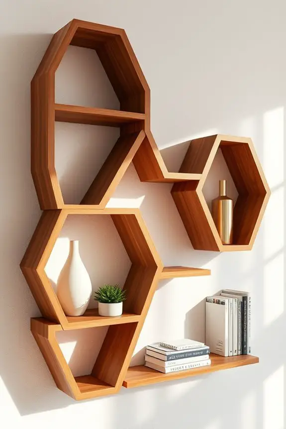 geometric wall mounted bookshelf design