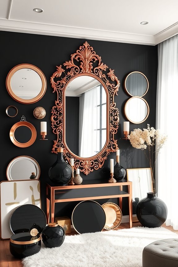 glamorous black rose gold mirrors
