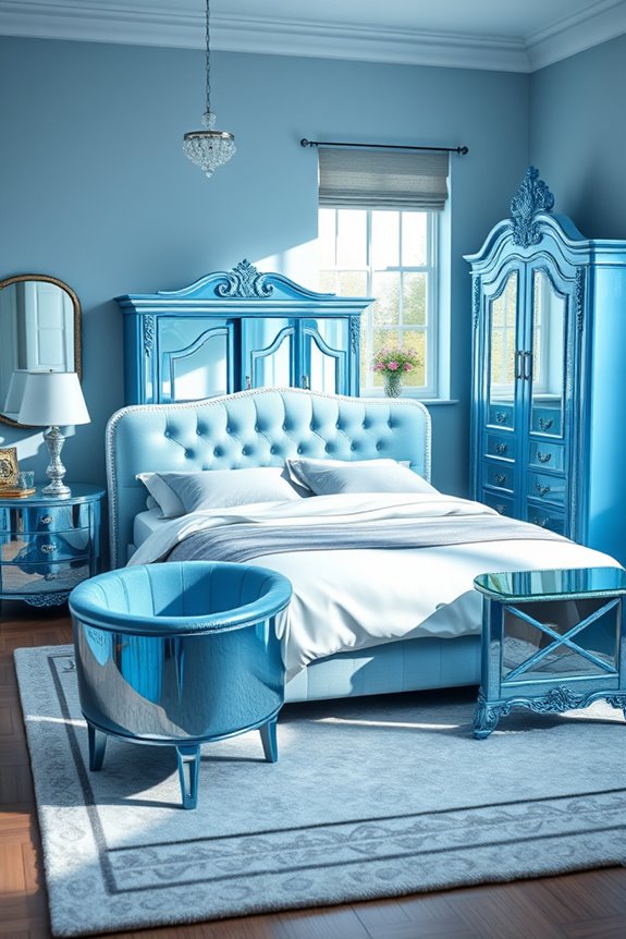 glamorous blue mirrored furniture