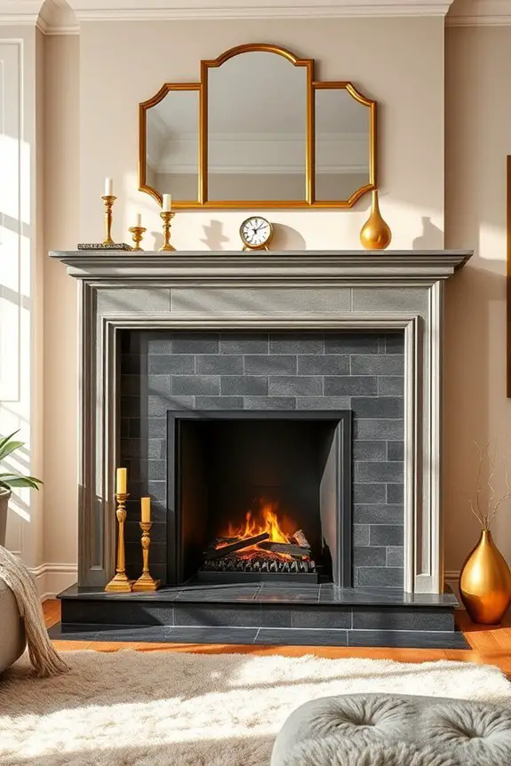 glamorous fireplace gold accents