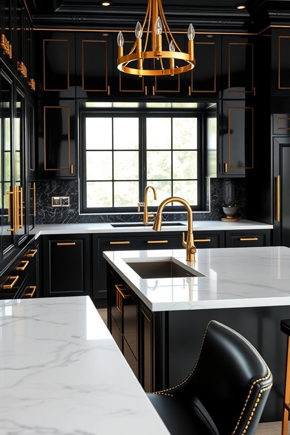 glamorous gold black kitchen contrast