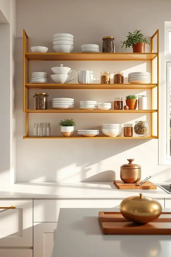 glamorous gold kitchen shelving