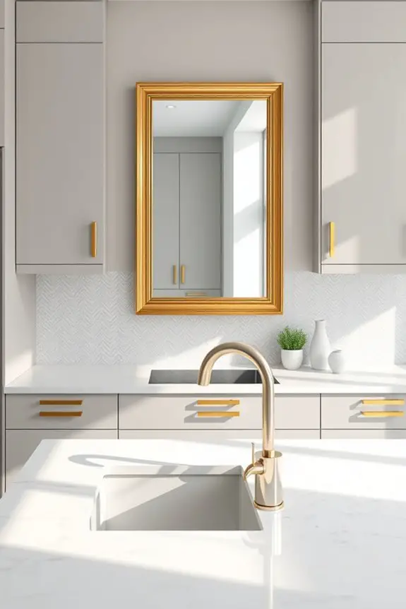 glamorous gold mirrors enhance kitchens
