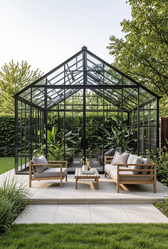 glass lined greenhouse patio retreat