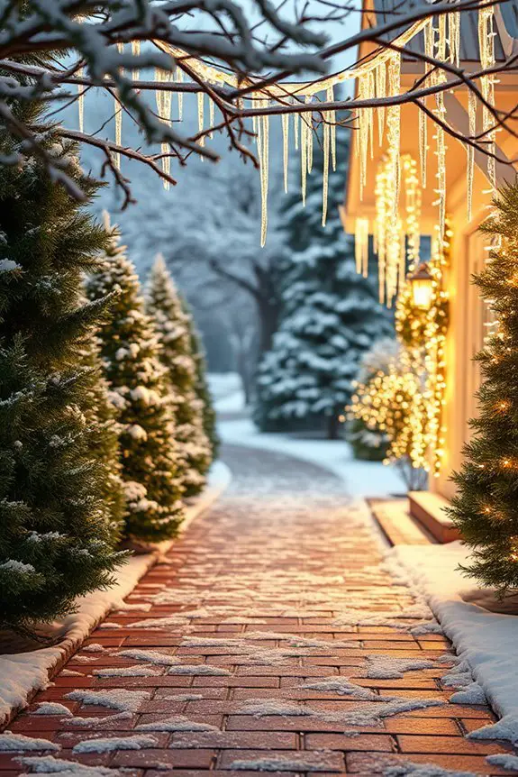 glittering winter walkway decor