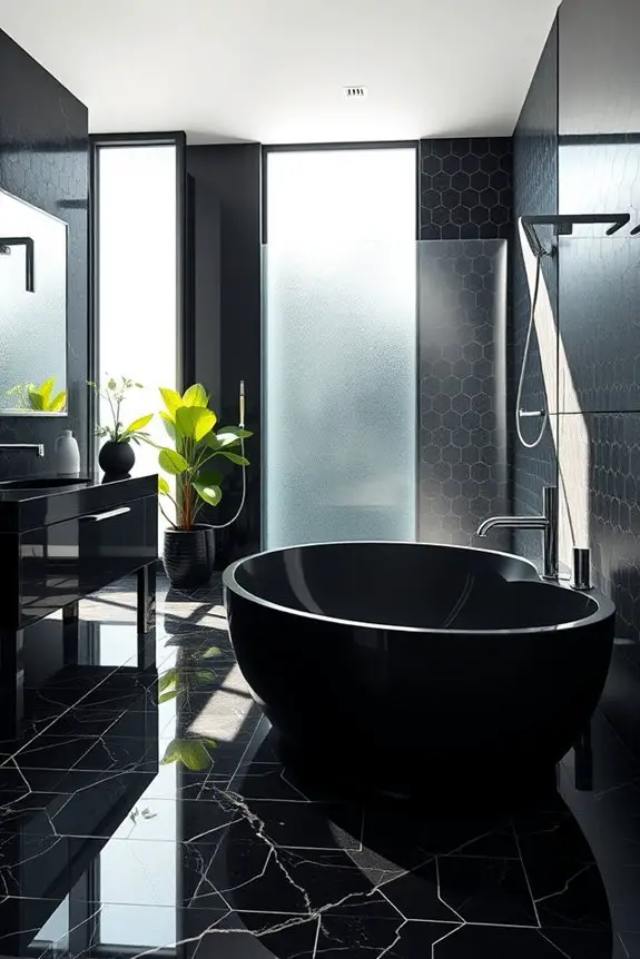 glossy black bathroom accents