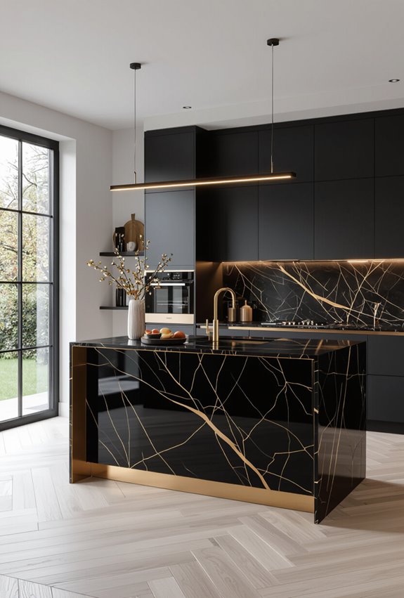 glossy black island gold edge