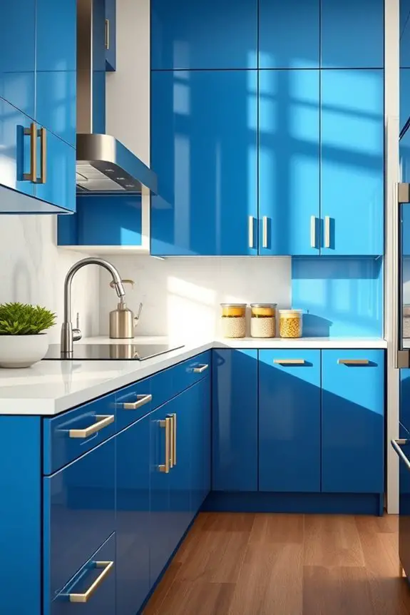 glossy blue kitchen finishes