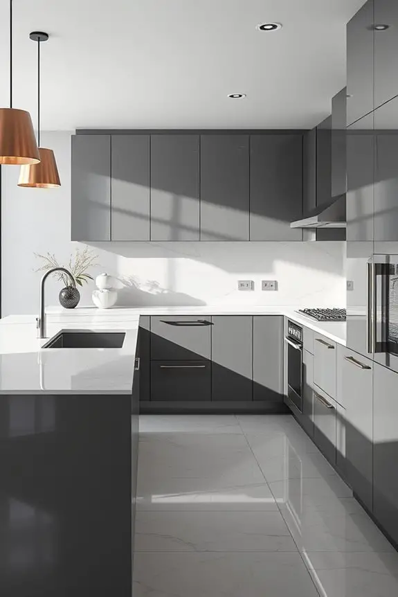 glossy cabinets and reflections