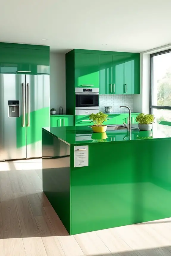 glossy green cabinets shine