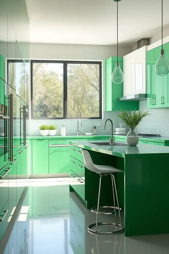 glossy green kitchen finishes