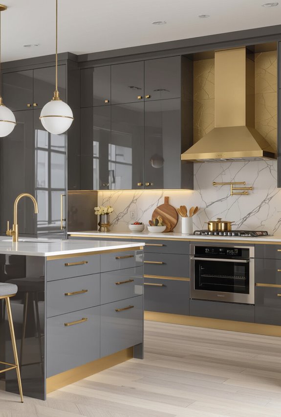 glossy grey lacquered gold accent