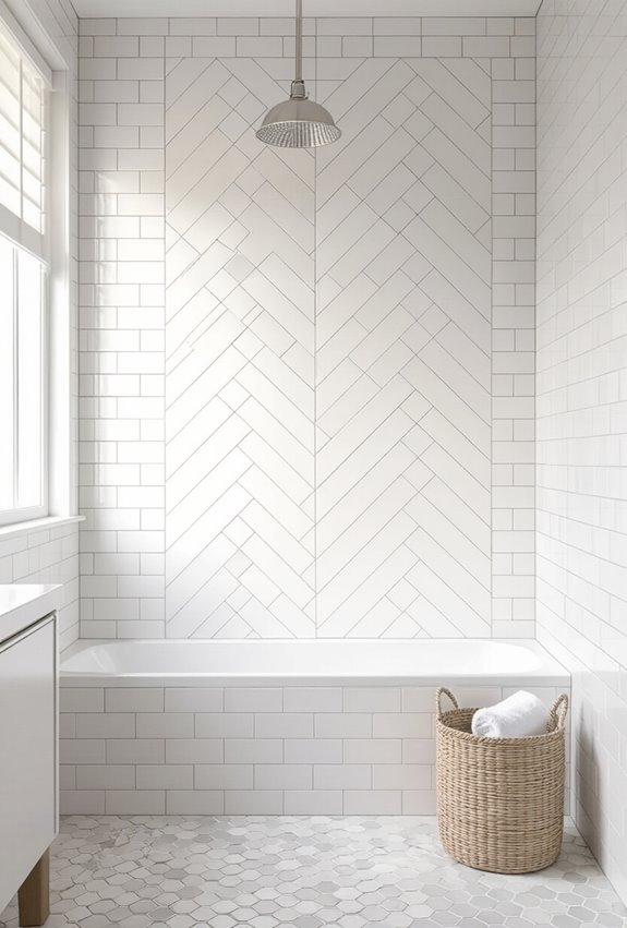 glossy herringbone subway tiles