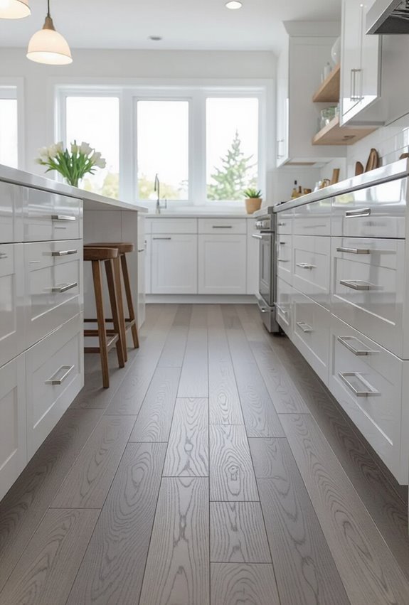 glossy white cabinets brighten_gray floors