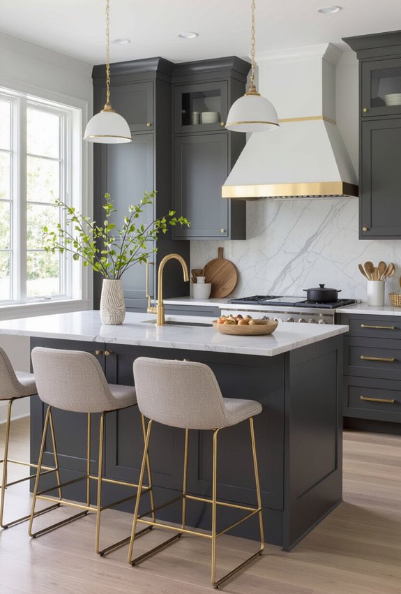 gold accented grey kitchen updates
