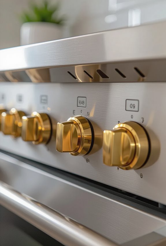 gold accented stove controls