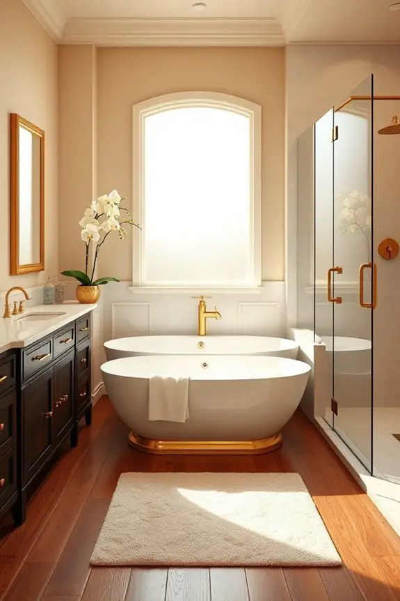 gold accents elevate bathrooms