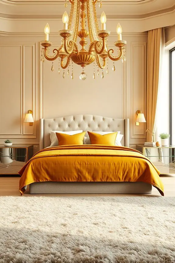 gold chandelier bedroom elegance