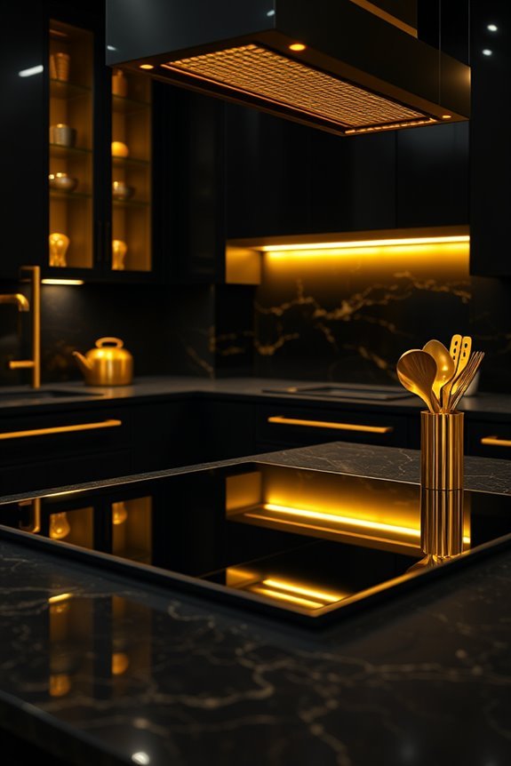 gold cooktops enhance dark kitchens