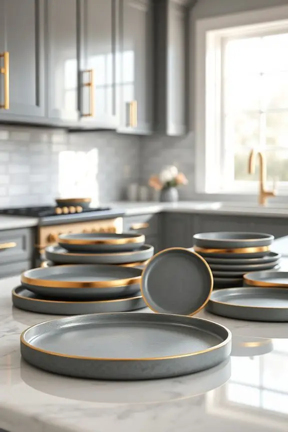 gold edged grey serving platters