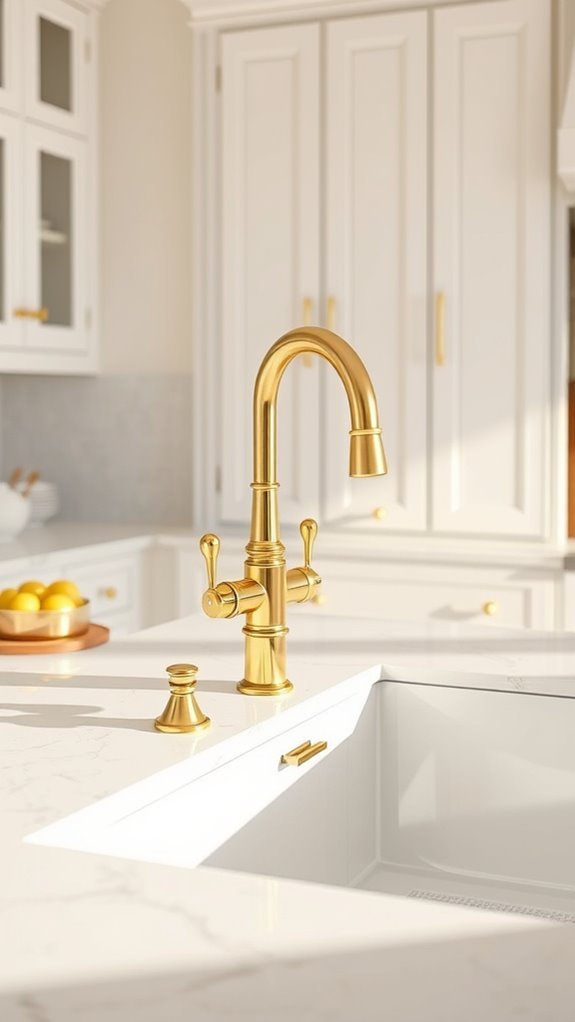 gold faucet white sink