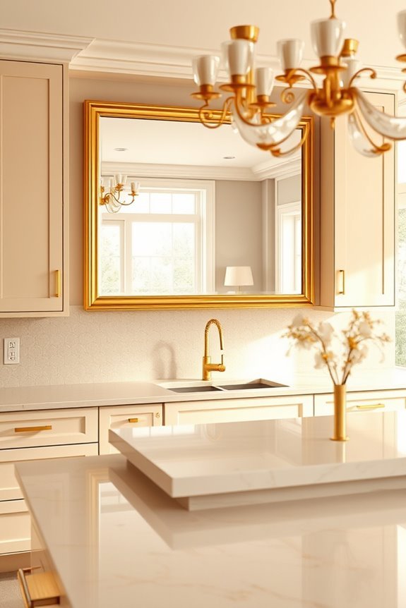 gold mirrors enhance beige spaces